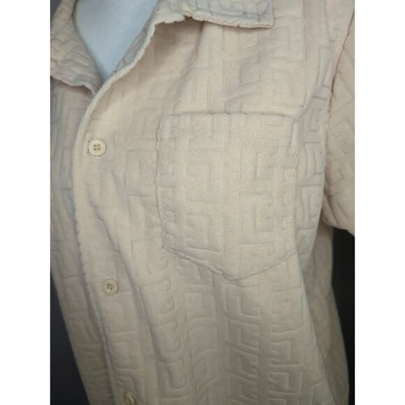 Reason NY towel short sleeve embossed khaki button down shirt M - Picture 2 of 9
